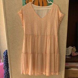 Peach Short Sleeve Tiered Dress